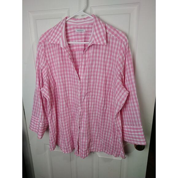 Foxcroft Woman 2X Button Up Pandora Pink White Gingham Cotton Blend - Picture 8 of 8